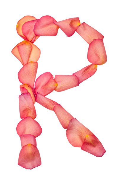 ピンクのバラの花びらの R 手紙 - 写真・画像