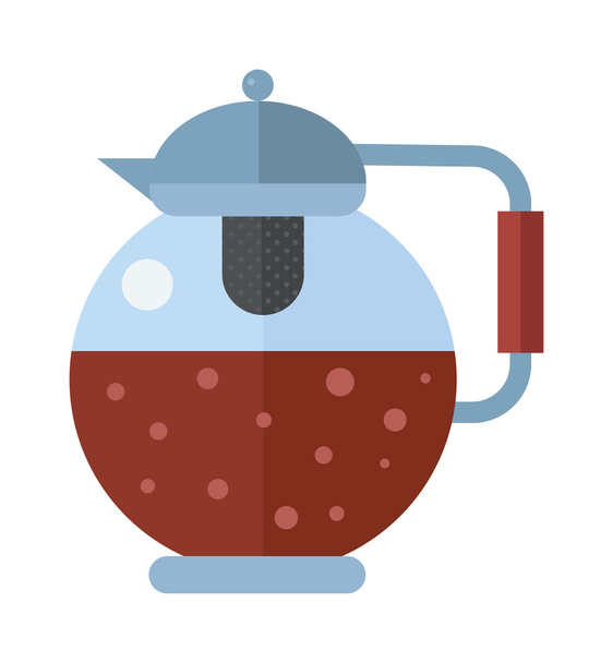 Traditional tea ceremony gray teapot with cup on table flat vector illustration. - Vektör, Görsel