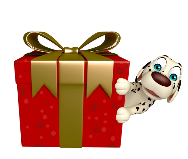 Personaje de dibujos animados para perros con caja de regalo
 - Foto, Imagen