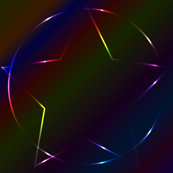 Pentagrama a laser de néon colorido, fundo multicolorido
 - Vetor, Imagem