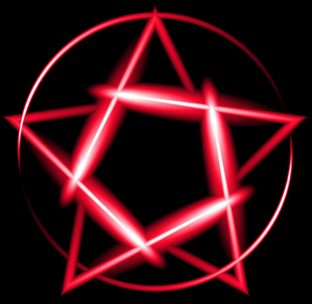 Красная неоновая пентаграмма, черный фон
 - Вектор,изображение