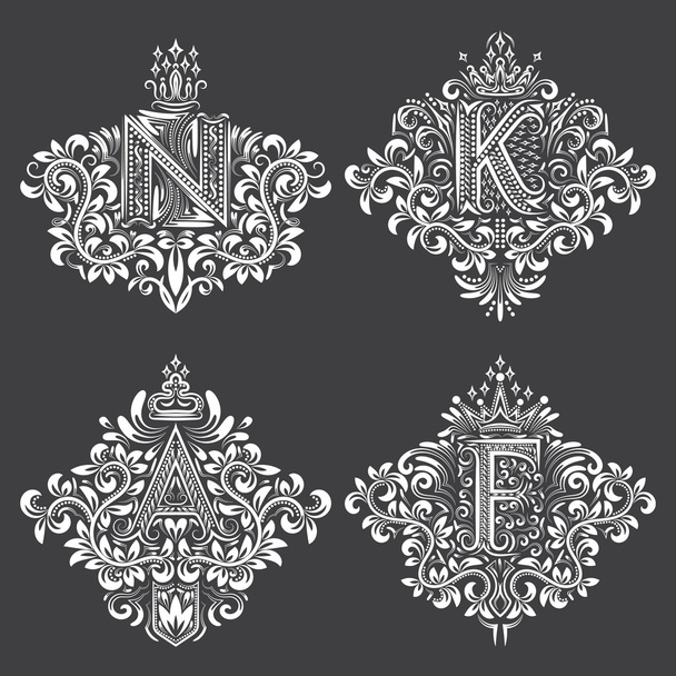 Set of ornamental monogram in coats of arms form - Vector, Image