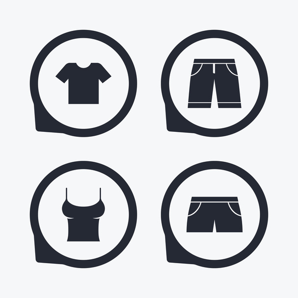 Clothes signs. T-shirt and pants with shorts. - Вектор, зображення