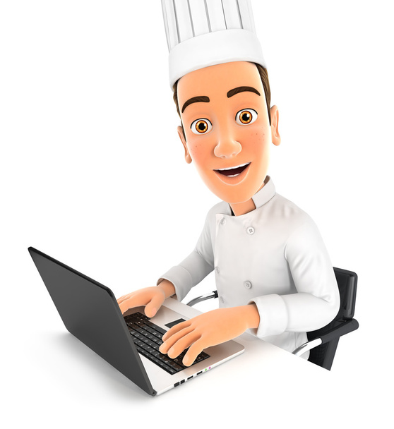 chef capo 3d che lavora su laptop
 - Foto, immagini