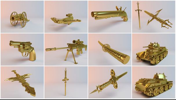 Золотая воображаемая коллекция 3D оружия
 - Фото, изображение