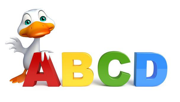 lindo personaje de dibujos animados de pato con signo ABCD
  - Foto, Imagen