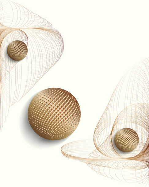 3d-illustration-with-fractals-and-rolling-golden-spheres - Vektor, obrázek