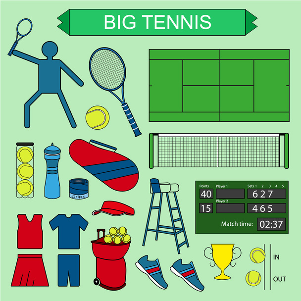 Set of colored big tennis icons. - Vector, Image