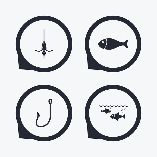 Fishing icons. Fish with fishermen hook - Διάνυσμα, εικόνα