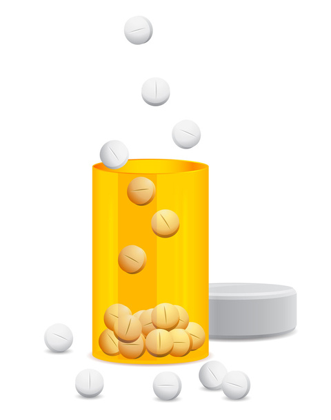 Open the yellow jar of pills - Foto, Bild