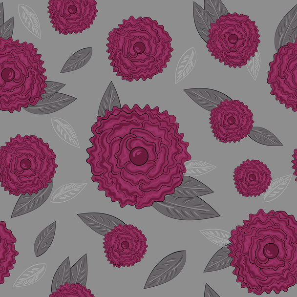 Seamless pattern with pink roses on grey background - Vektor, obrázek