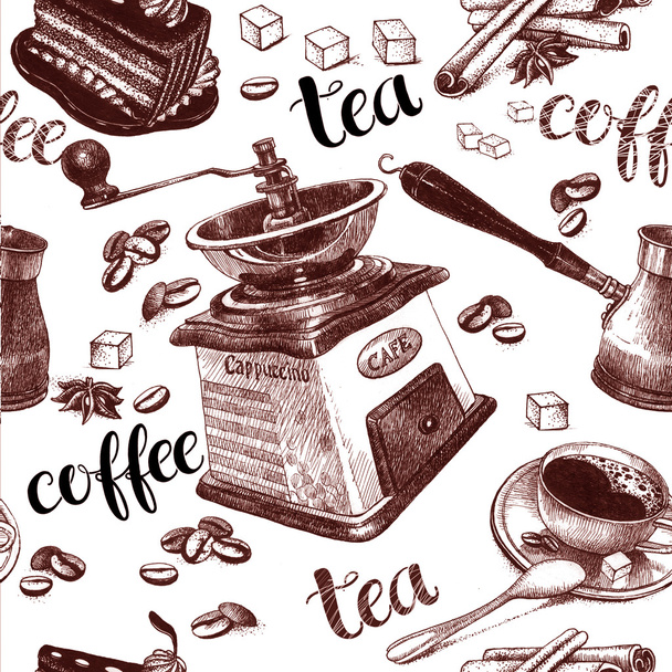 coffee and tea, art drawings - Foto, Imagem