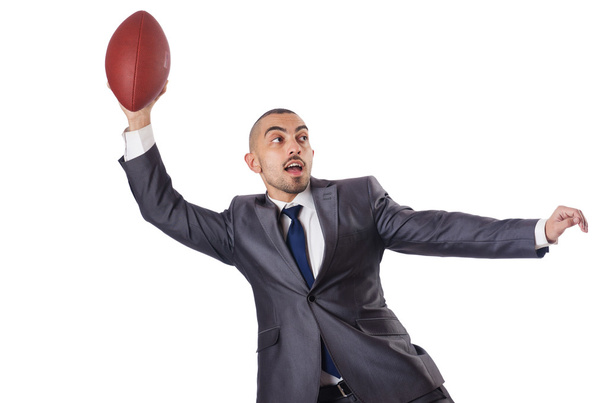 Homme avec ballon de football américain isolé sur blanc - Photo, image