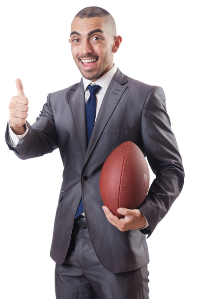 Man with american football ball isolated on white - Foto, Bild