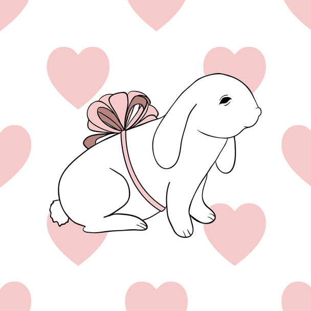 white rabbit with bow - Vector, Image