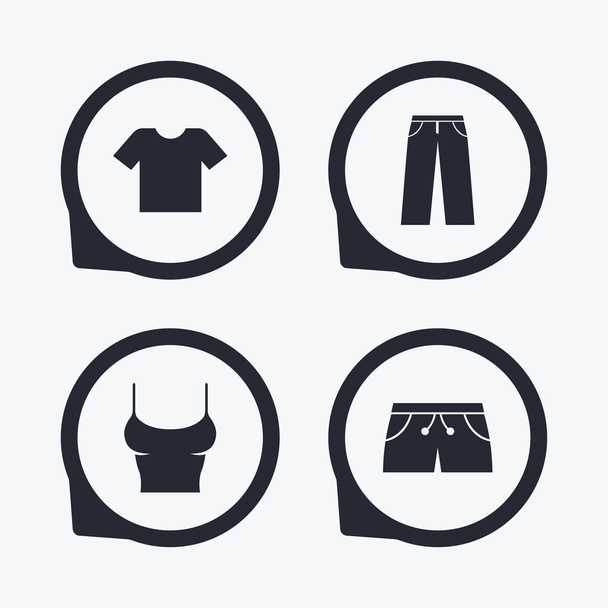Clothes signs. T-shirt and pants with shorts. - Вектор,изображение