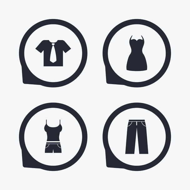 Clothes signs. T-shirt with tie and pants. - Vector, afbeelding