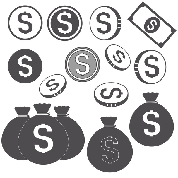 Money and coin set - Vector, Image