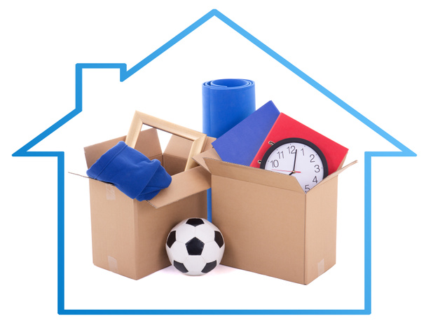 moving day concept - cardboard boxes with stuff isolated on whit - Photo, Image