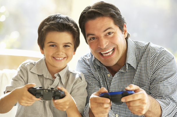 Father And Son Playing Video Game  - Zdjęcie, obraz