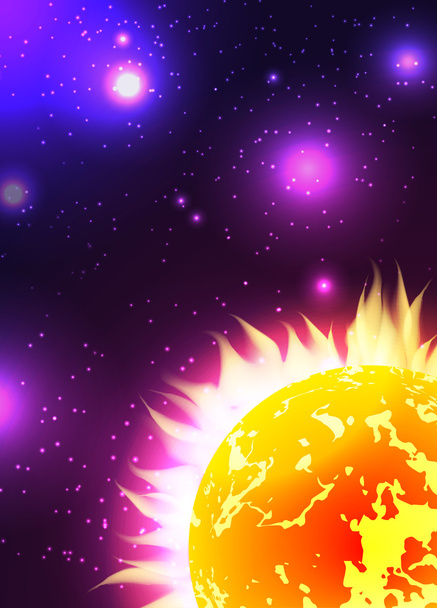 sun with rays in space with stars. - Vector, Image