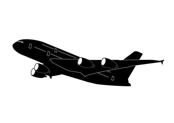 Jet passagiersvliegtuig silhouet - Vector, afbeelding