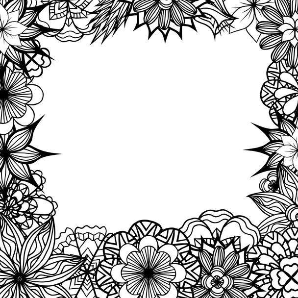 black and white doodle flowers. - Wektor, obraz