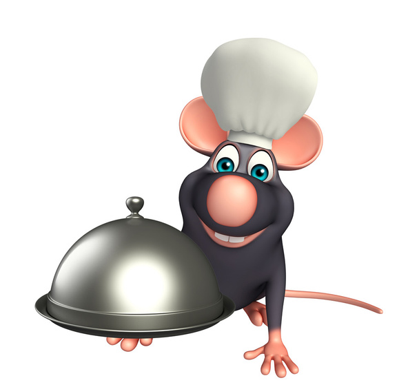  Personagem de desenho animado rato com chapéu de chef e cloche
 - Foto, Imagem
