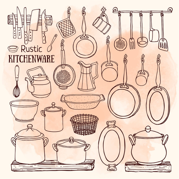 conjunto de iconos rústicos utensilios de cocina
 - Vector, Imagen