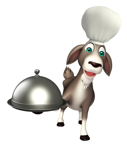 Ziegen-Cartoon-Figur mit Kochmütze und Cloche - Foto, Bild