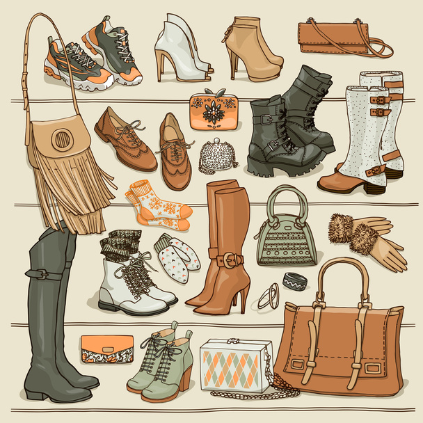 female fashion accessories collection - Vector, Image