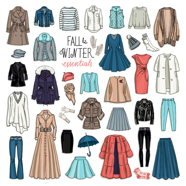 woman fall and winter fashion collection - Vektör, Görsel