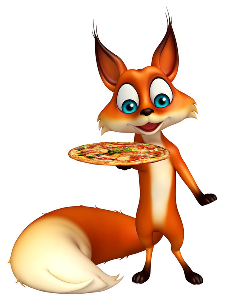 Fox kreslená postava s pizzou  - Fotografie, Obrázek