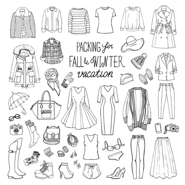 Fall and winter travel luggage collection - Vector, Image