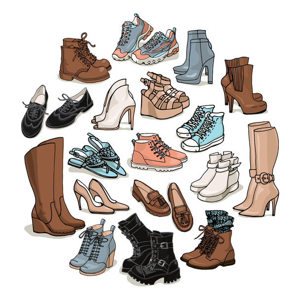 fashion set of female shoes - Vector, Image