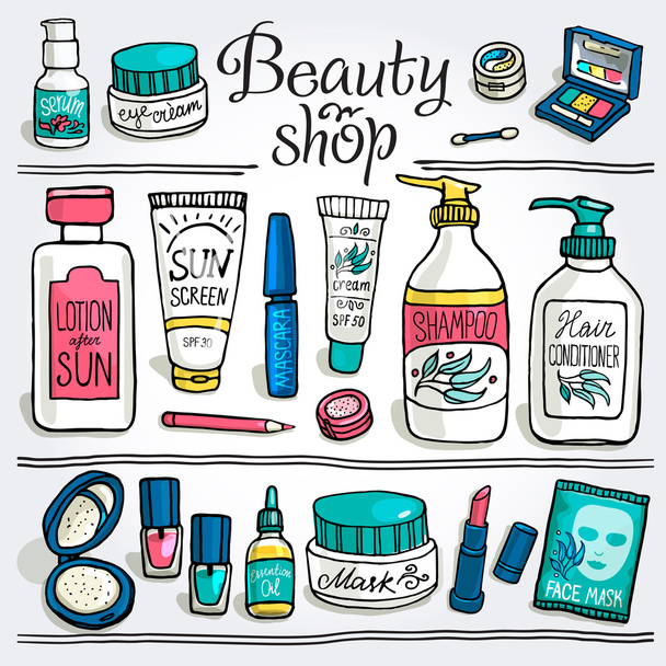 set of make up and cosmetics - Vector, Image