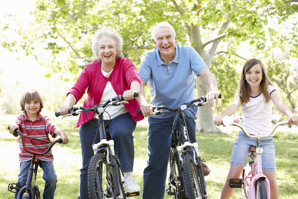 Senior couple with grandchildren on bikes - Zdjęcie, obraz