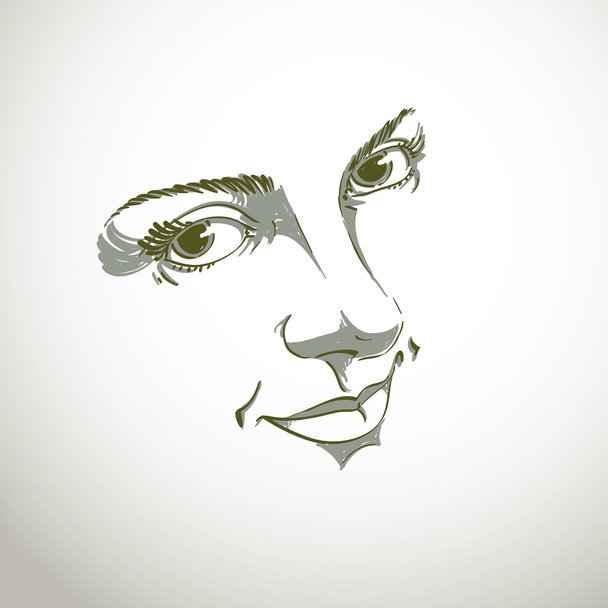 Monochrome silhouette of smiling attractive lady - Vector, afbeelding