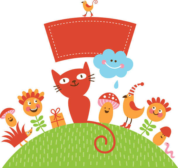 Greeting card with cute cartoon animals - Διάνυσμα, εικόνα