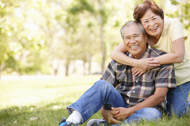 Senior couple hugging in park - Фото, изображение