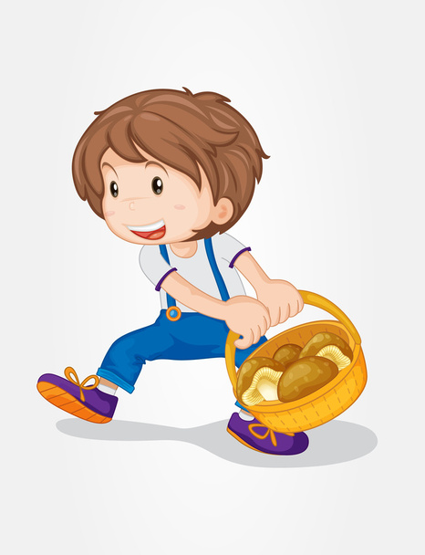 Boy with mushrooms - Vector, Image