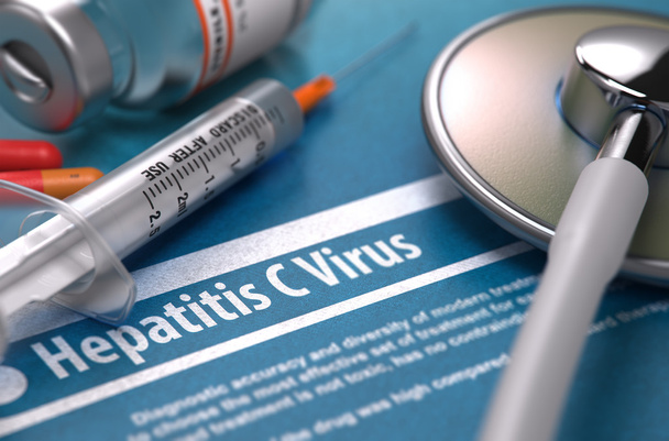 Hepatitis-C-Virus. medizinisches Konzept auf blauem Hintergrund. - Foto, Bild