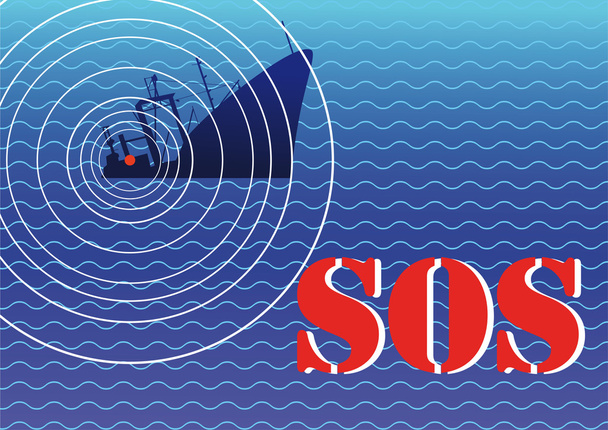 Sinking ship and a signal sos - Vector, Image