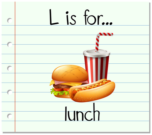 Flashcard letter L is voor de lunch - Vector, afbeelding