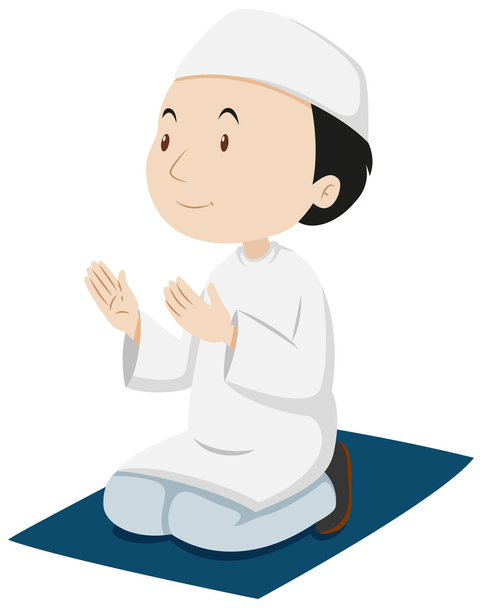 Homem muçulmano orando no tapete
 - Vetor, Imagem