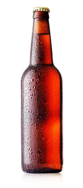 Frasco de cerveza marrón con gotas
 - Foto, Imagen