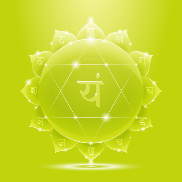 Green glossy anahata chakra banner - Vetor, Imagem