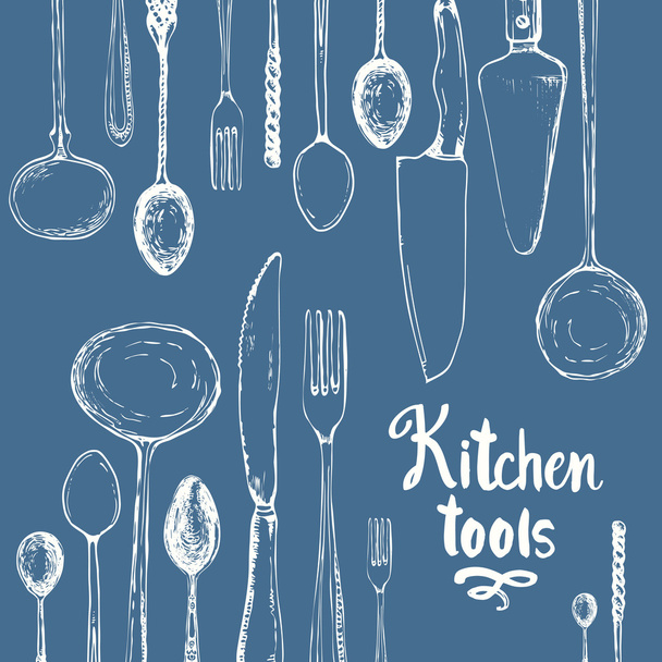 Seamless background with eating utensils. - Vector, afbeelding