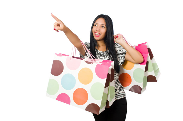 Woman with shopping bags isolated on white - Φωτογραφία, εικόνα