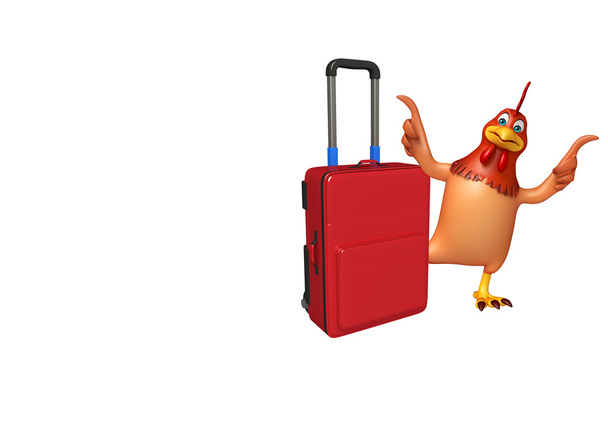 3D ілюстрація персонажа мультфільму Хен з сумкою для подорожей
 - Фото, зображення